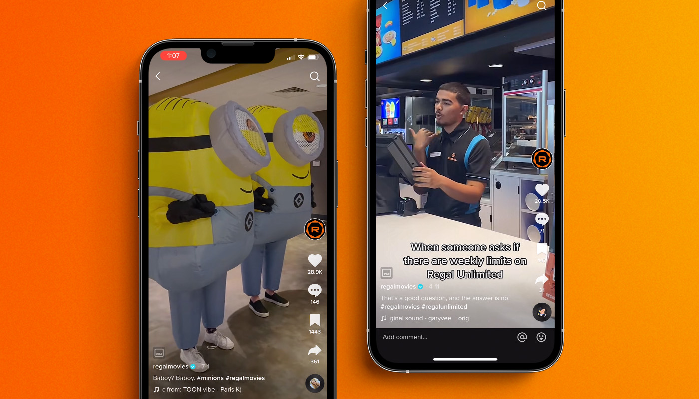 Close up of two phones with regal tiktok screenshots mocked up