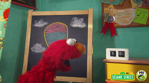 Elmo from Sesame Street saying "It's story time!"