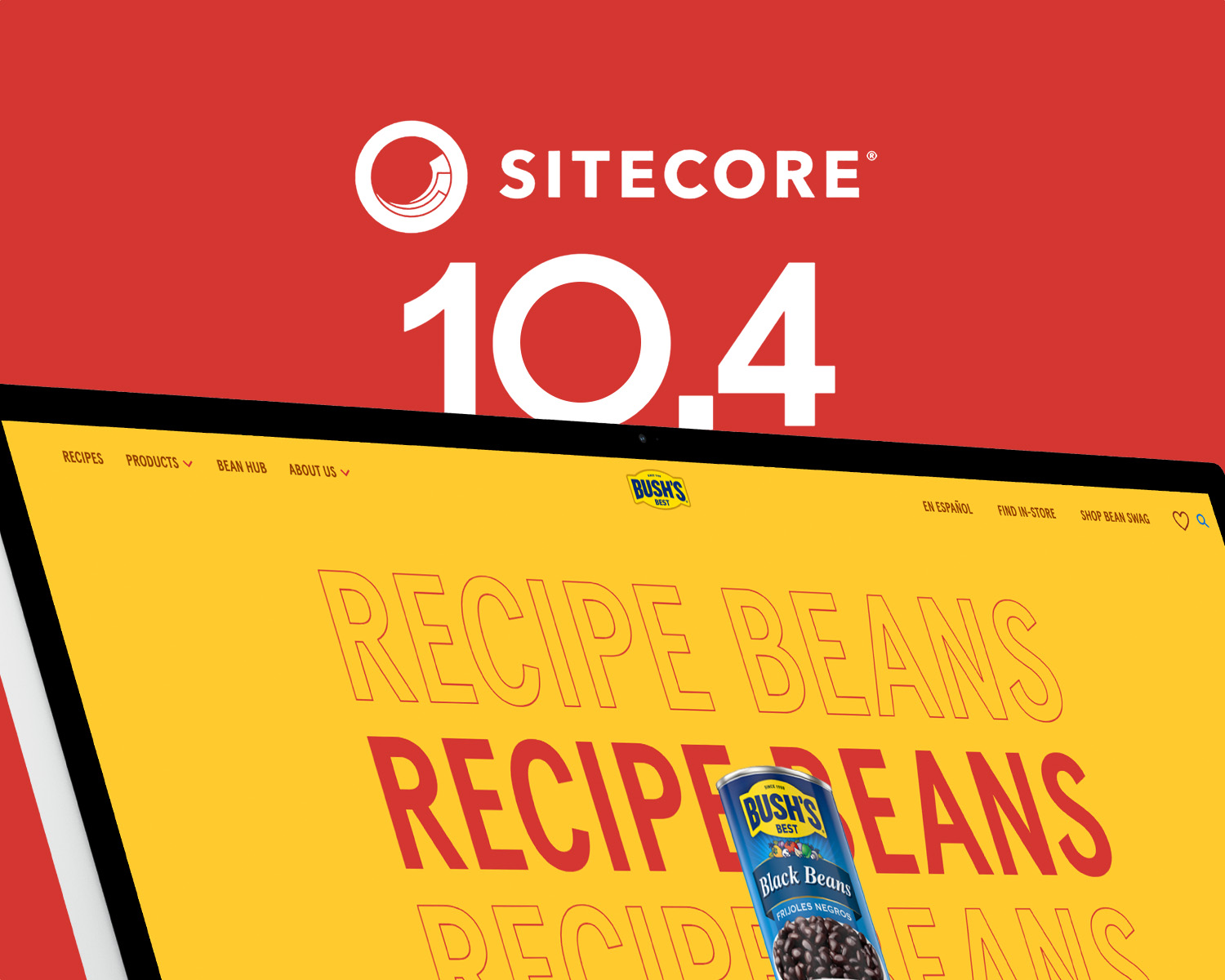 Laptop showing Bush's Beans website on Sitecore 10.4.