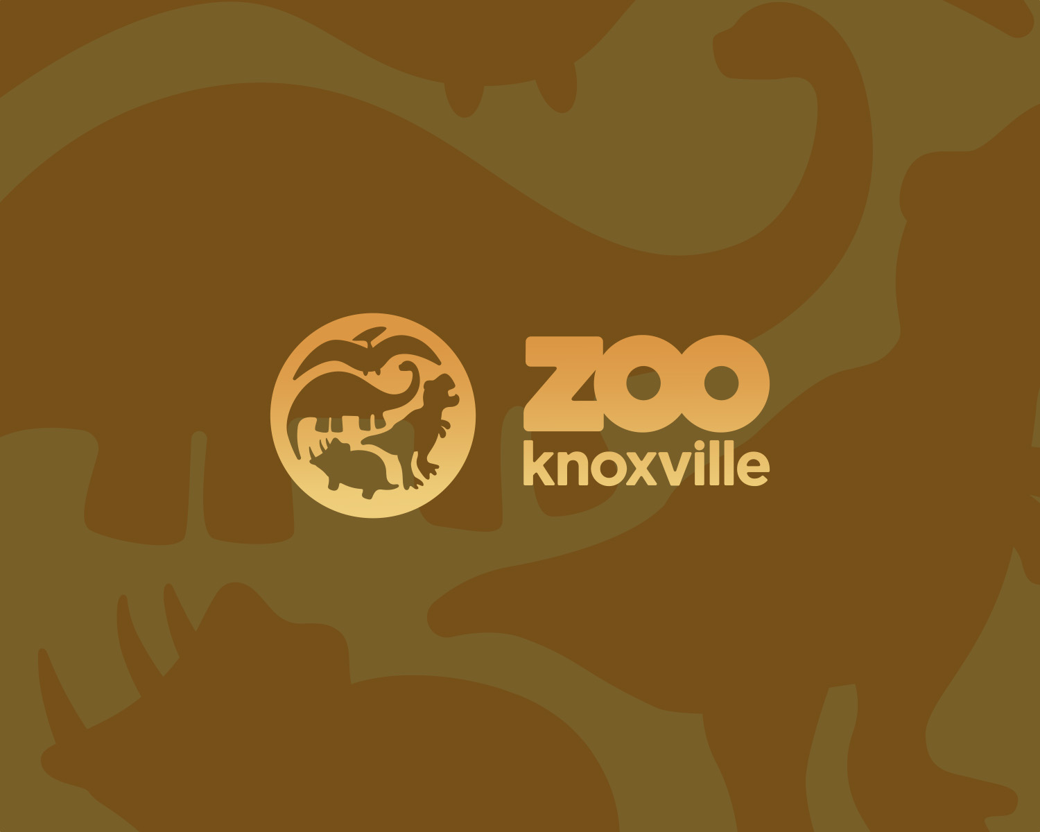 Dinosaur silhouettes behind Zoo Knoxville logo.