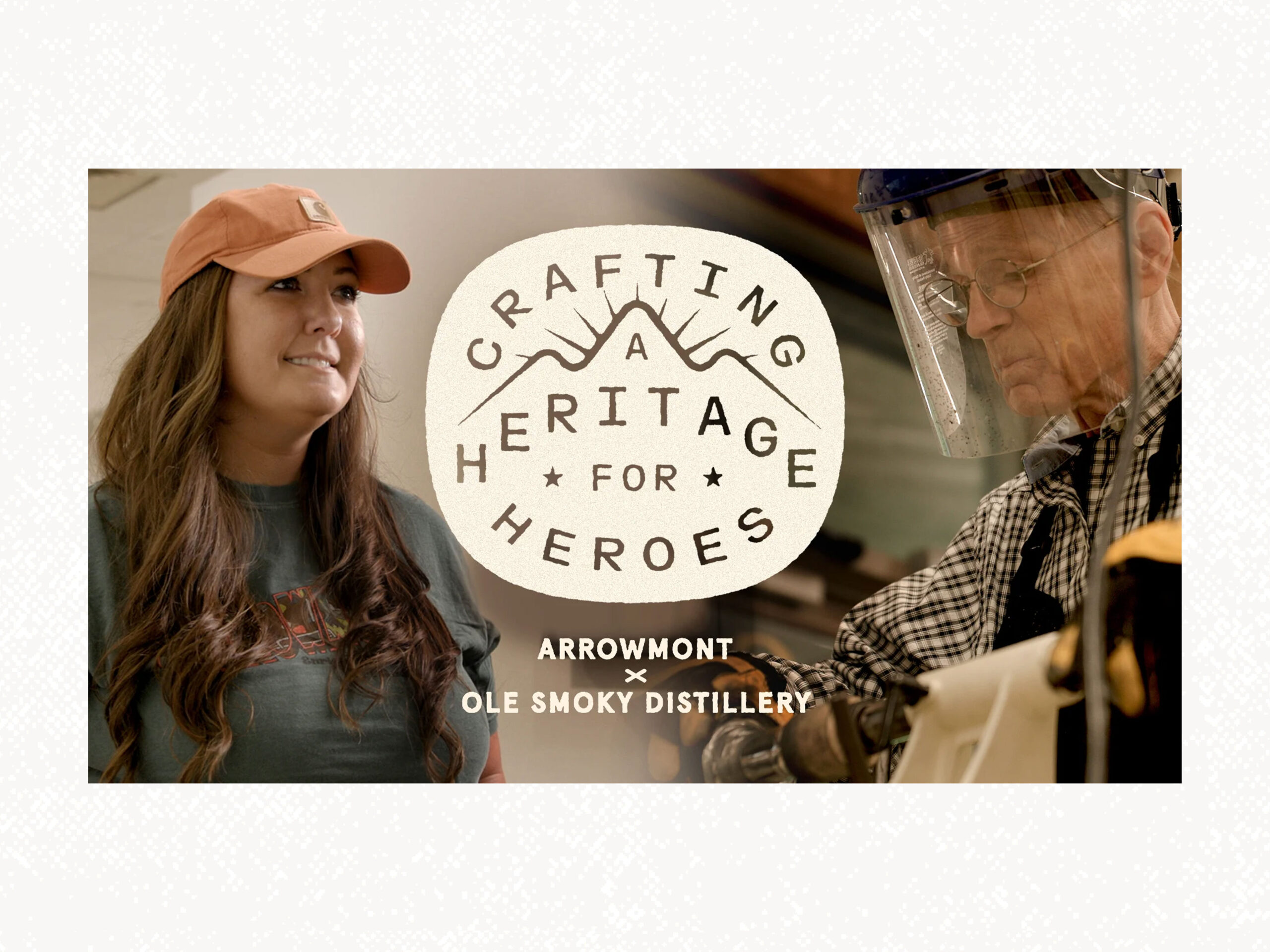 Graphic with Arrowmont photo and a logo saying Crafting Heritage for Heros.