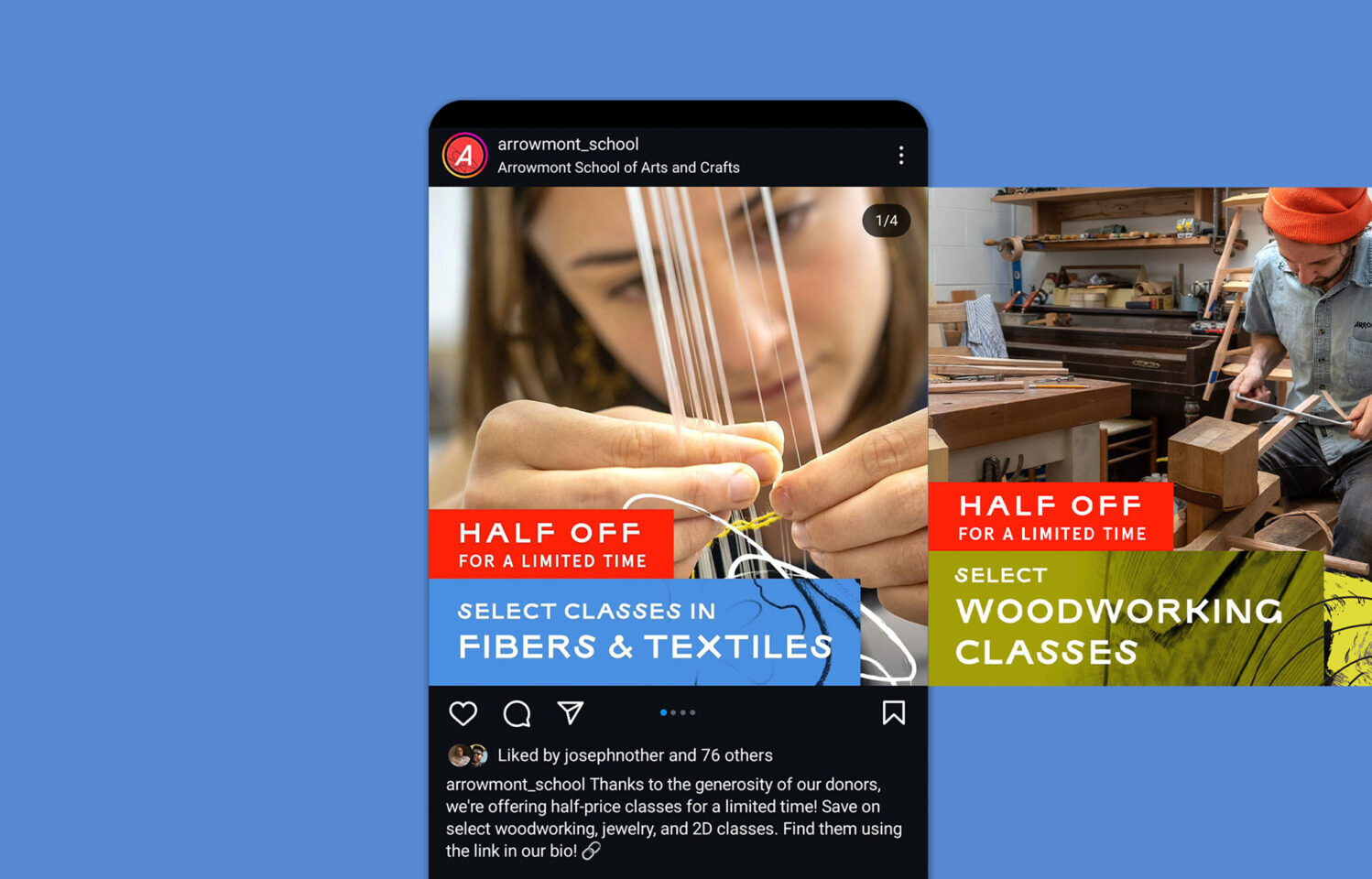 Three instagram ads for Arrowmont.