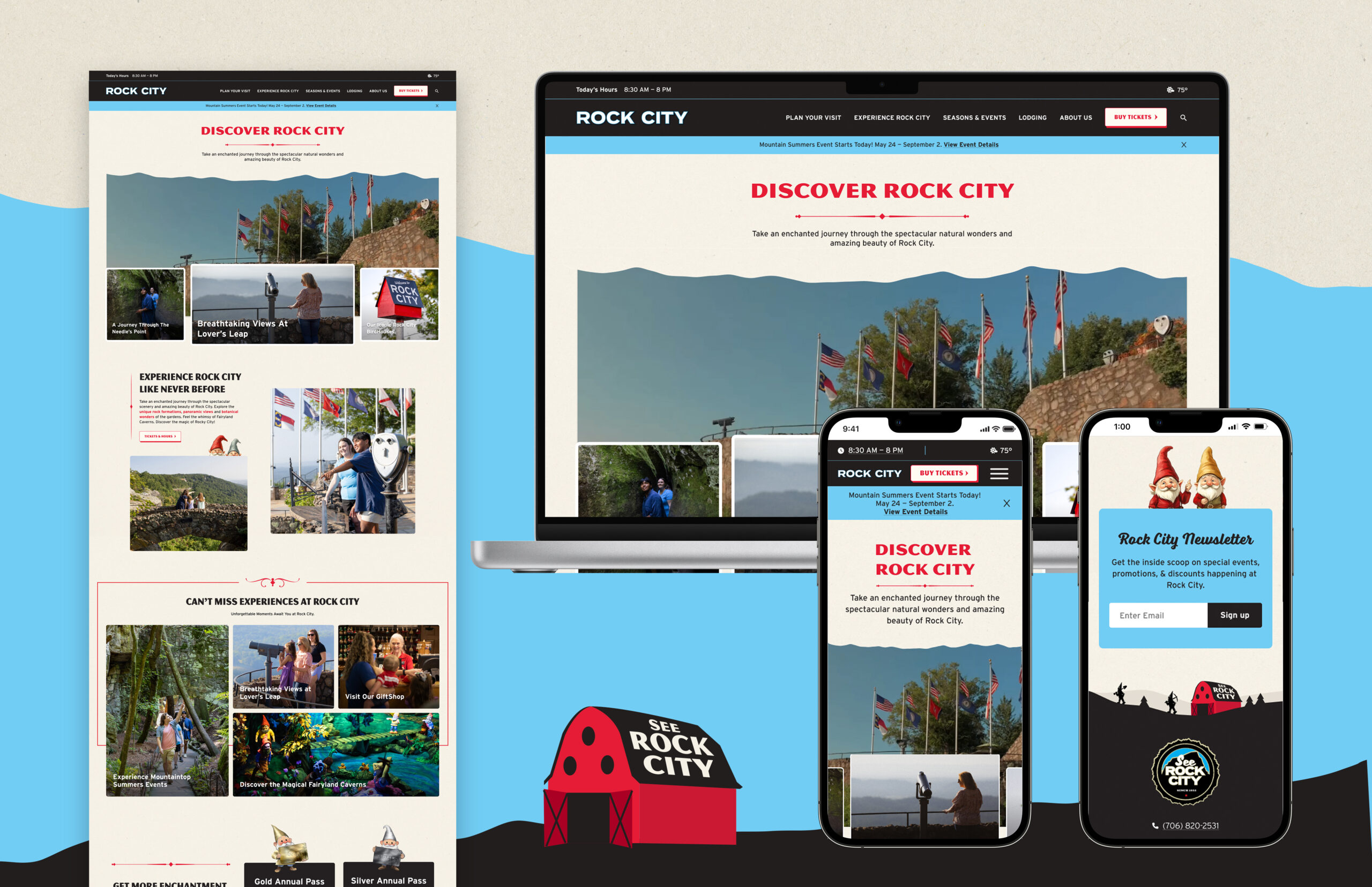 Several screens showing the See Rock City website.