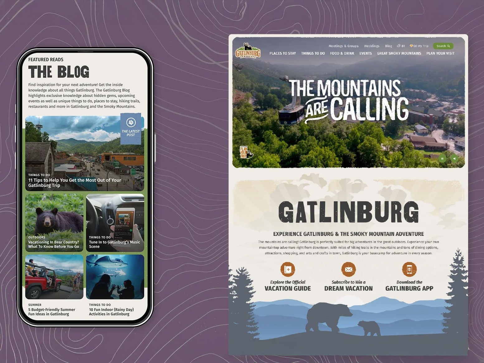 Two screenshots of the Gatlinburg website.