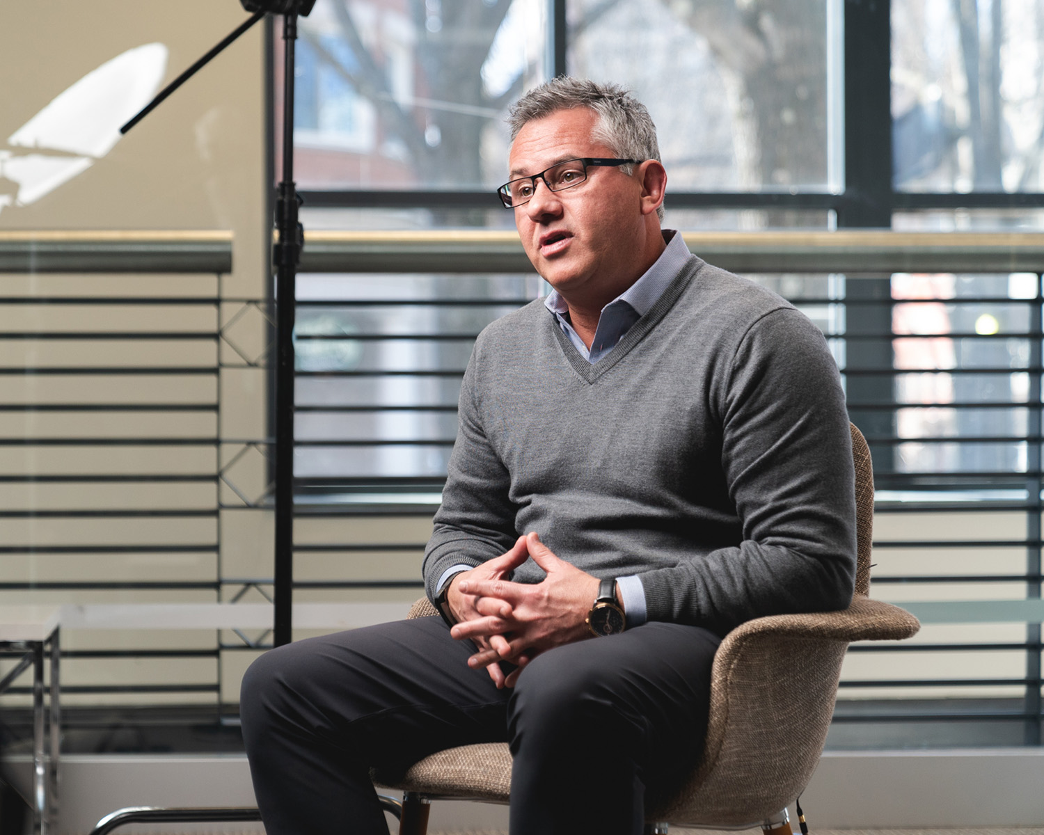 Man speaking to camera for Scribble.